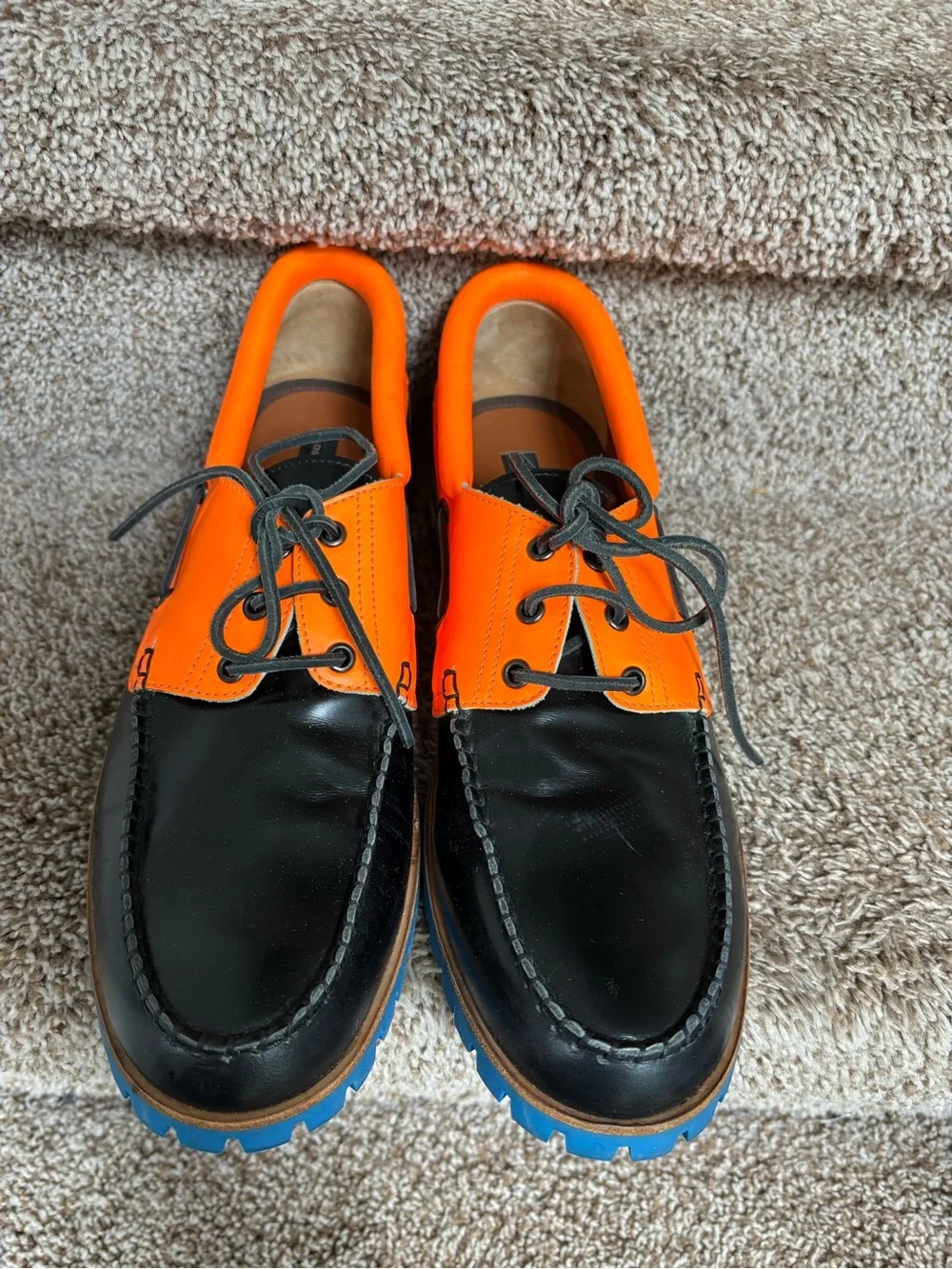DSQUARED2 Black, Orange and Blue Leather Men’s Boat Shoes